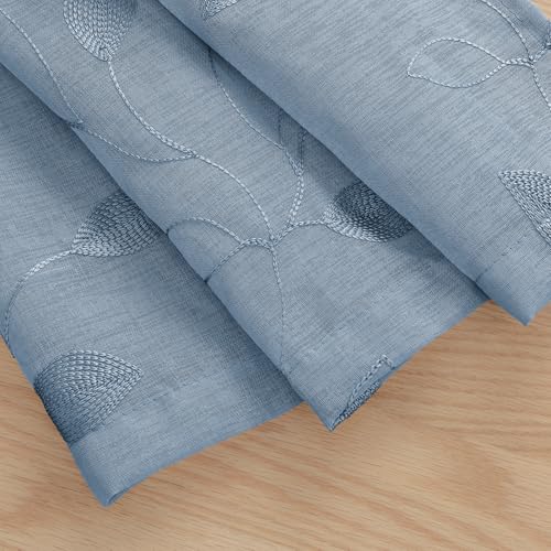 Stone Blue Kitchen Tier Curtains Leaf Embroidered (30"W x 36"L (Pack of 2) / Stone Blue)