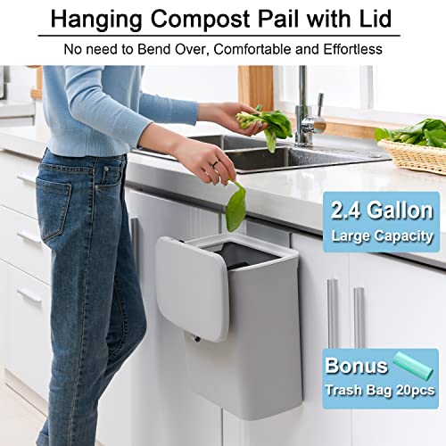 2.4 Gallon Kitchen Compost Bin for Counter Top or Under Sink (Gray)
