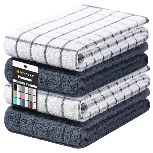 Large Premium Cotton Kitchen Towels 16"x 28" (Dark Grey / 16" X 28" - 4 Pack)