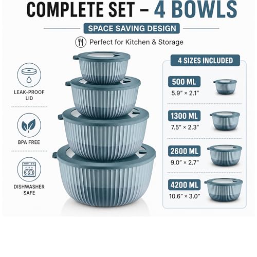 Plastic Mixing Bowls with Lids (Blue)