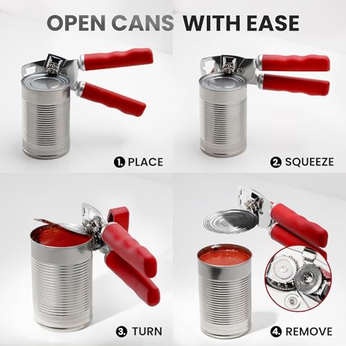 Manual Can Opener Heavy Duty Patented Stainless Steel (Cherry Red / Comfy Grip)