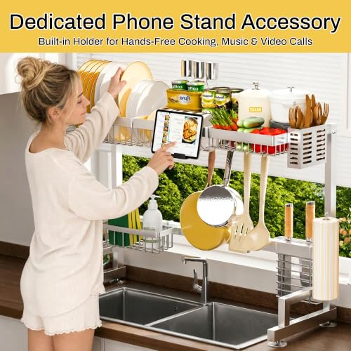 Luxurious 304 Stainless Steel Over Sink Dish Drying Rack (Silver / 24.6" - 36.2"(L) x 11.8"(W) x 19.2" - 21.6"(H))