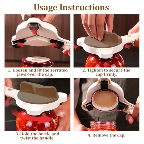 2026 Adjustable 4‑in‑1 Jar Opener with Red Wine Corkscrew & 2 Can Opener (Beige)