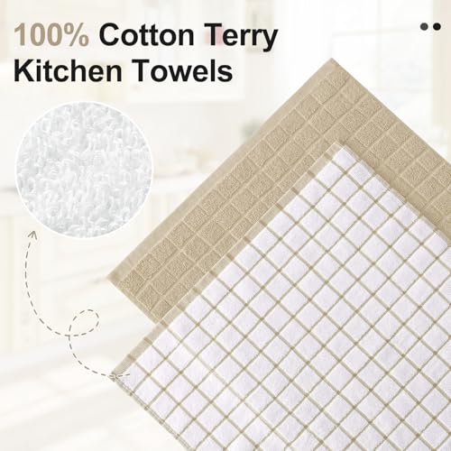 Premium Cotton Kitchen Dish Cloths 12"x 12" (Tan / 12" X 12" - 8 Pack)