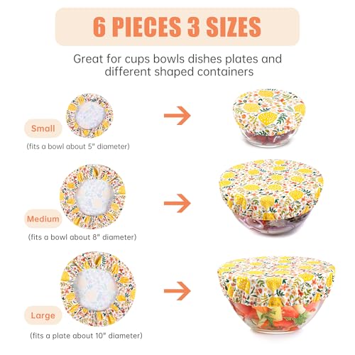 Elastic Reusable Bowl Covers for Bread Proofing (6 Pack / Lemon 6 Pack)