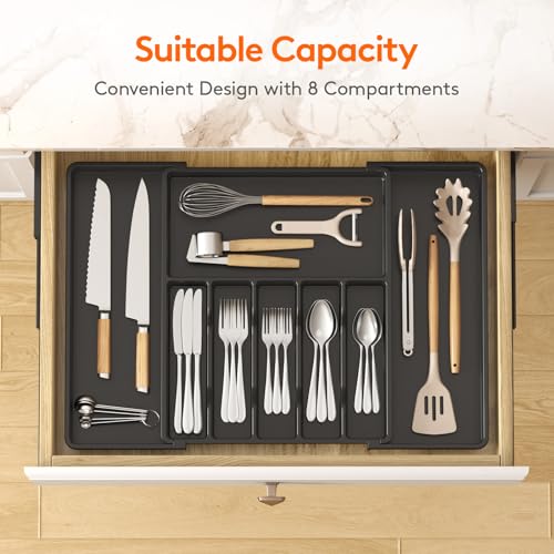 Extra Large Silverware Drawer Organizer (Black / XXL (15-27''W x 18.5''D))