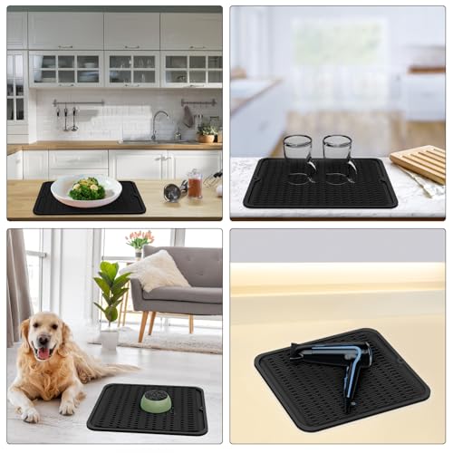 2 Pcs Oversized Silicone Dish Drying Mat for Kitchen (Black / 18" x 16")