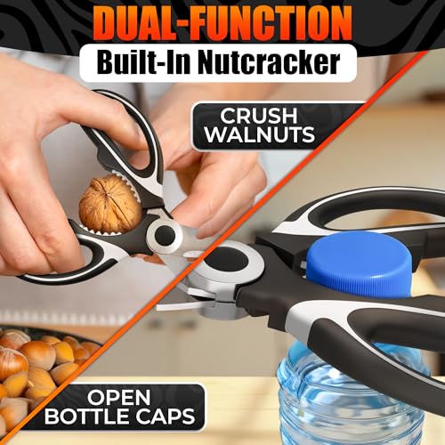 2 Pcs Kitchen Scissors All Purpose Heavy Duty (Black/Red & Black/White)