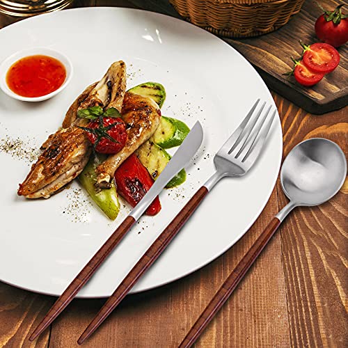 Matte Silver Silverware Set With Brown Handle (Matte Brown Silver)