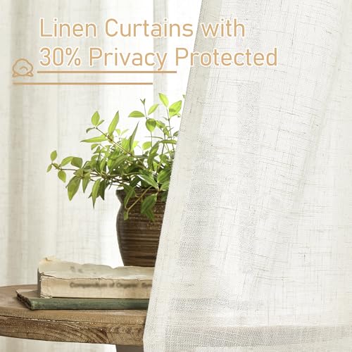 86 Inch Length Cream Semi Sheer Linen Curtains for Living Room (52"W x 86"L (Pack of 2) / Cream)
