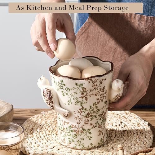6.34'H Utensil Holder for Kitchen Counter (Green and Beige- 2 Birds)