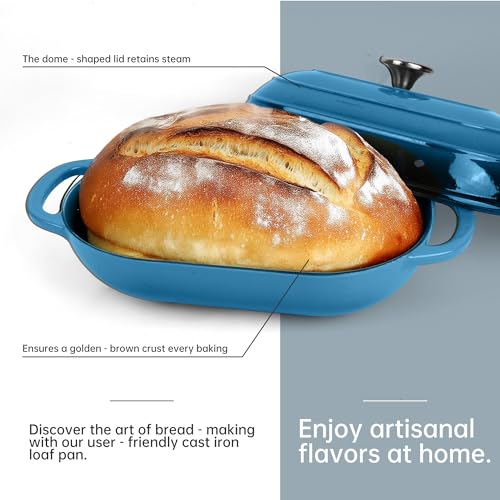 Premium Enameled Cast Iron Dutch Oven for Bread Baking (Oval Blue / 5 QT)