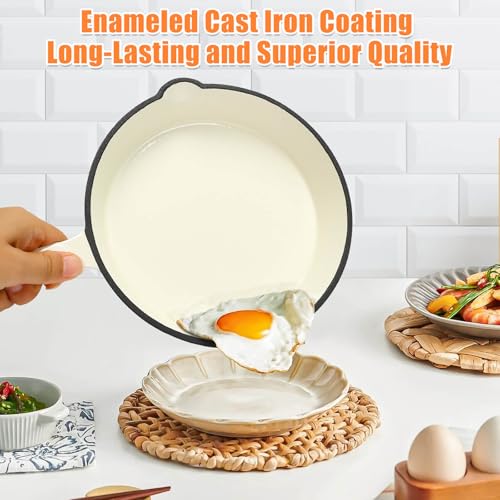 Enameled Cast Iron Skillet (Cream White / 3 Pieces)