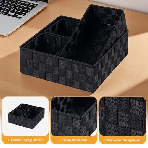 Small Black Baskets Cube Bin Container Tote (Black)