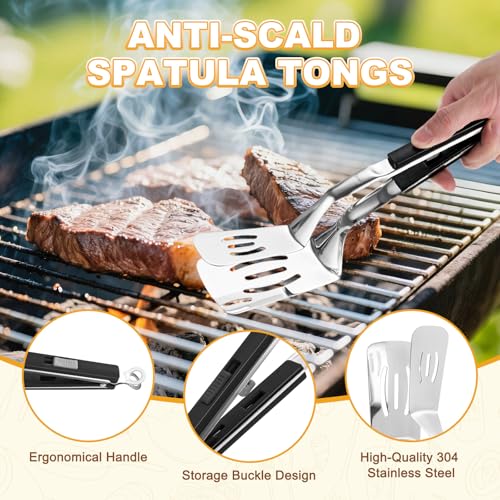 Spatula Tongs (Black Handle, Silver Tone)