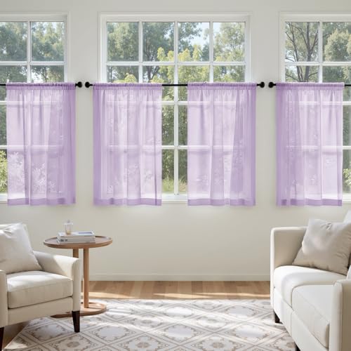 Light Purple Sheer Curtains 63 Inches Long 4 Panels 42 x 63 Inches (42"W x 63"L (Pack of 4) / Lavender)
