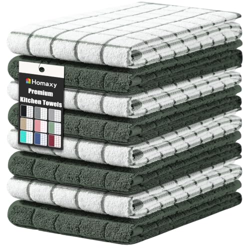 Large Premium Cotton Kitchen Towels 16"x 28" (Dark Green / 16" X 28" - 8 Pack)