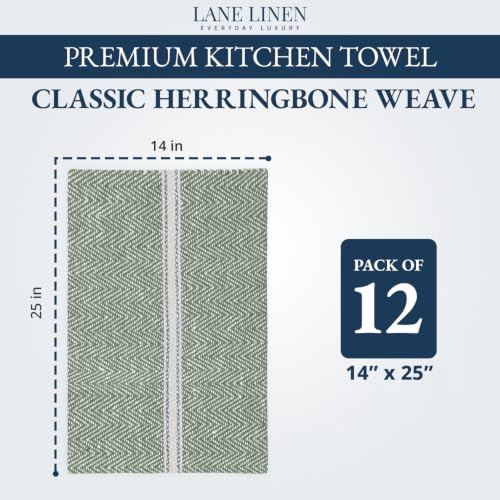 100% Cotton Dish Towels Absorbent Lint (12 Pack / 03: Olive)