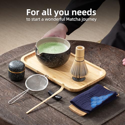 Matcha Whisk Set (Charcoal Black 3 / 10 pcs/set, Complete Set with Tray)