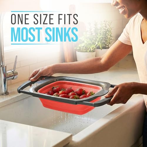 Coral XL Collapsible Silicone Over Sink Colander (Coral)