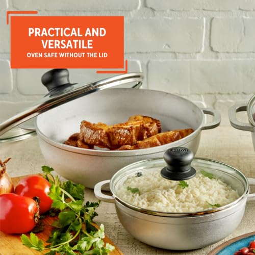 1.5 2.5 & 5.2 Qt Cast Aluminum Caldero 3 Piece Set with Glass Lid (1.5/2.5/5.2 Quart)