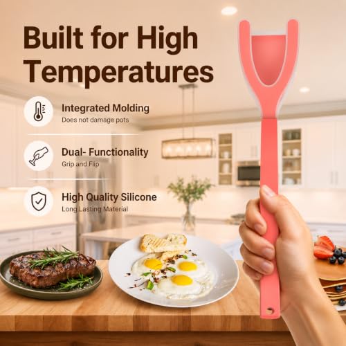 Silicone Egg Flipper Spatula Tongs (Red)