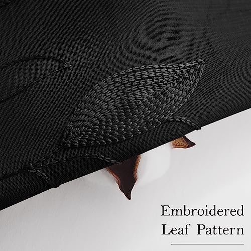Black Sheer Curtains Leaf Embroidered (52"W x 84"L (Pack of 2) / Black)