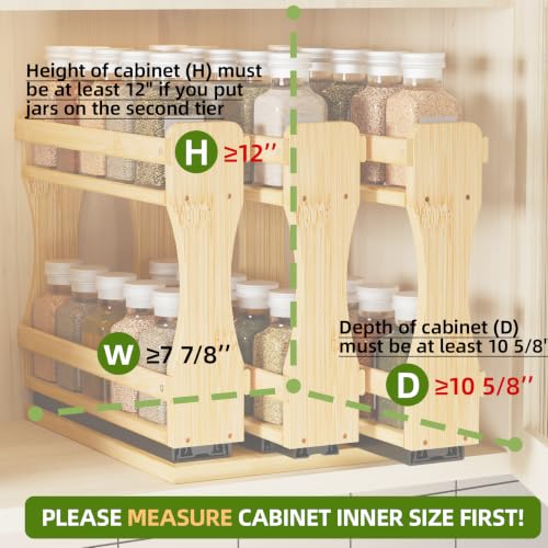 Pull Out Spice Rack Organizer for Cabinet (7.7" Wide, 3 Drawers)