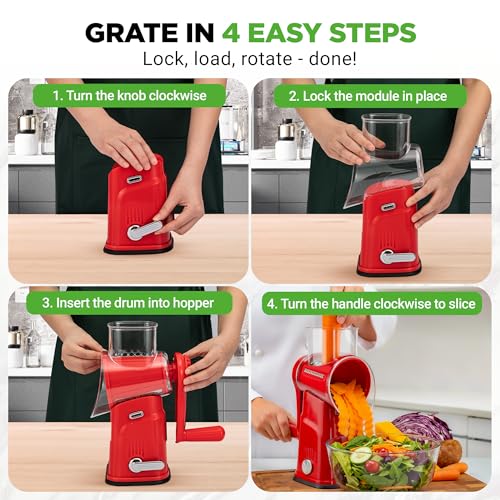 5 in 1 Cheese Grater & Shredder (Red)