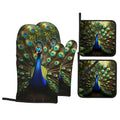 Peacock Pattern Oven Gloves and Hot Pads Set (Peacock)