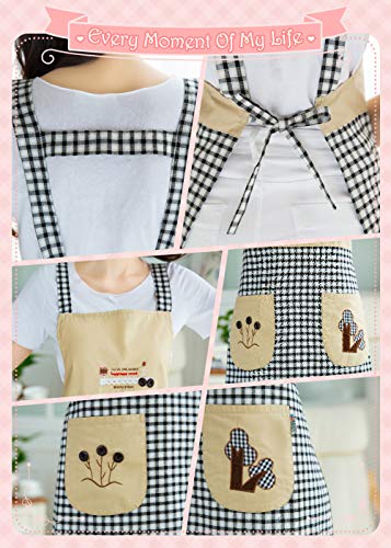 100% Cotton Patchwork Apron with Pockets (#2 Black & White Gingham Patchwork Cat)