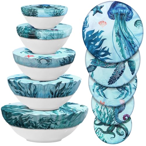 10 Pcs Reusable Bowl Covers in 5 Size (Dark Blue / Ocean)