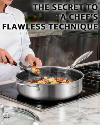 6 Quart Large Frying Pan with Lid (Black)