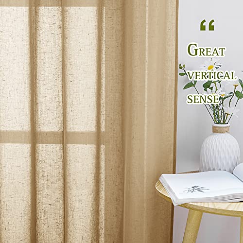 Natural Linen Blend Semi Sheer Curtains (52"W x 108"L (Pack of 2) / Camel)
