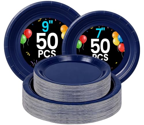 Navy Blue Paper Plates (Navy Blue / 100 Count (50-9" & 50-7"))