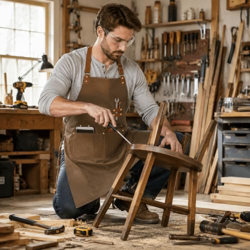 Chef Apron for Men Women with Pockets Adjustable Neck Strap (Brown)