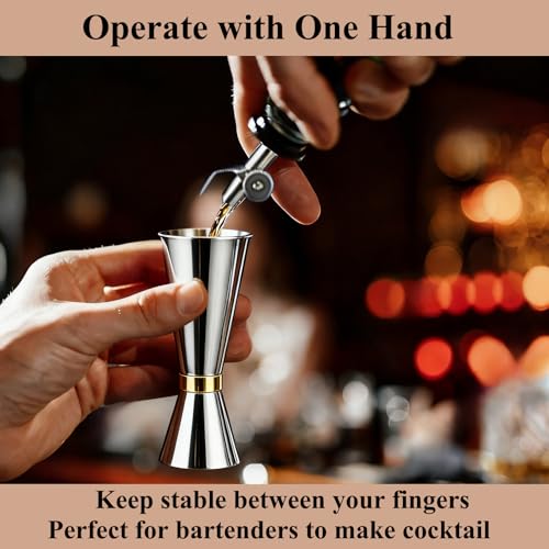 Jigger for Bartending (1 Jigger+ 2 Pourers with Caps / Golden Ring)