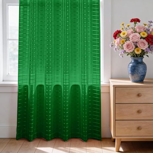 Check Sheer Curtains 45 Inches Long for Living Room (Check - Foliage Green / 52"W x 45"L (Pack of 2))