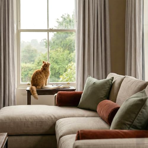 Linen Textured 100% Blackout Curtains 90 Inch Long for Bedroom (Natural Beige / 52"W x 90"L (Pack of 2))