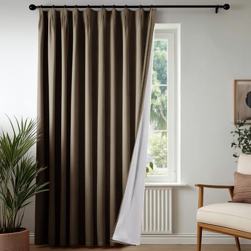 Pinch Pleated 100% Blackout Linen Curtains 84 Inch for Living Room (Cafe Brown/Linen Total Blackout / 60"W x 84"L (Pack of 1))
