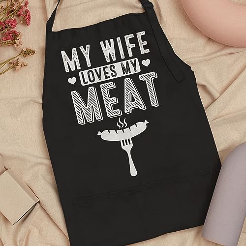 Aprons For Husband BBQ Cooking Baking Grilling Funny Aprons for Men Anniversary Birthday Valentines Apron with Pockets Gifts (Husband)