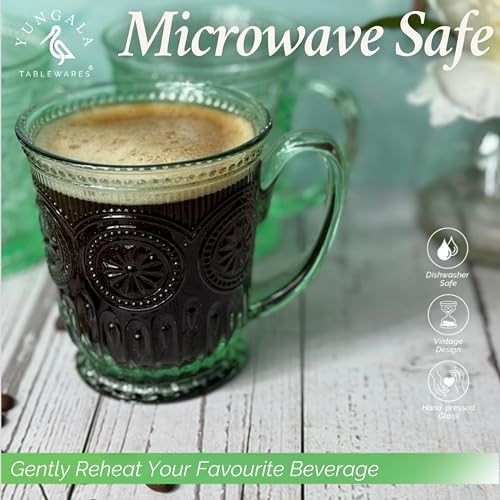 Green Glass Mugs Set of 4 Hobnail Coffee Mugs 10 oz (Green)