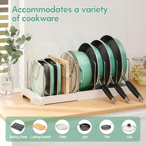 Expandable Pan Organizers Inside Cabinet with 10 Dividers White (White / 10 Adjustable Dividers)