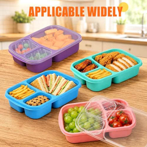 4 Pack Bento Lunch Box Set 3 Compartment Food Storage Containers Wheat Straw Meal Prep Lunch Box Plastic Food Storage Containers (4 Pack (Vivid Colors))