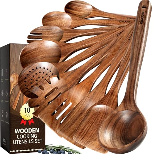 10 PCS Durable Natural Teak Wooden Cooking Utensil Set (10-Piece Set)