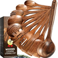10 PCS Durable Natural Teak Wooden Cooking Utensil Set (10-Piece Set)