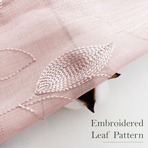 Blush Pink Kitchen Curtains Leaf Embroidered (52"W x 45"L (Pack of 2) / Blush Pink)