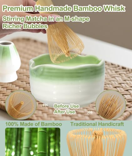 Matcha Set 7PCS Matcha Whisk Set with Bamboo Whisk for Matcha Starter (Gradient Light Green)