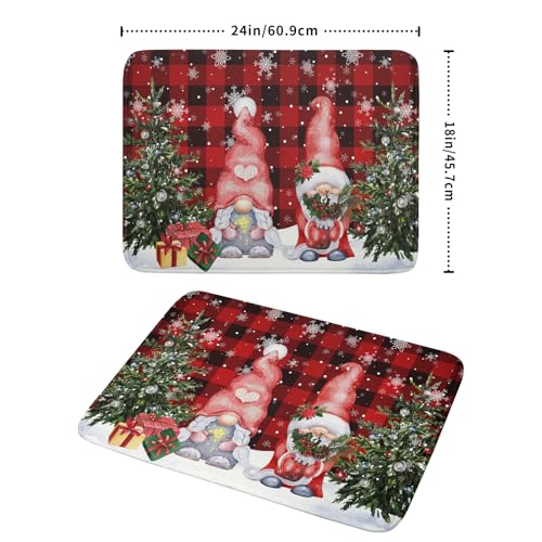 Winter Gnome Dish Drying Mat 18x24 inch Christmas Elf Trees Snowflakes Dish Drainer Mats Large Black Red Buffalo Plaids Fast Drying Dish Drying Pad for Kitchen Countertop Holiday Decor (24" x 18")