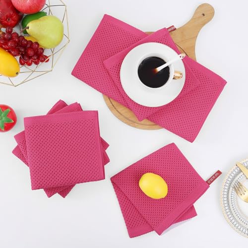100% Cotton Waffle Weave Kitchen Dish Cloths 6 (Hot Pink / 12 X 12 - 6 Pack)